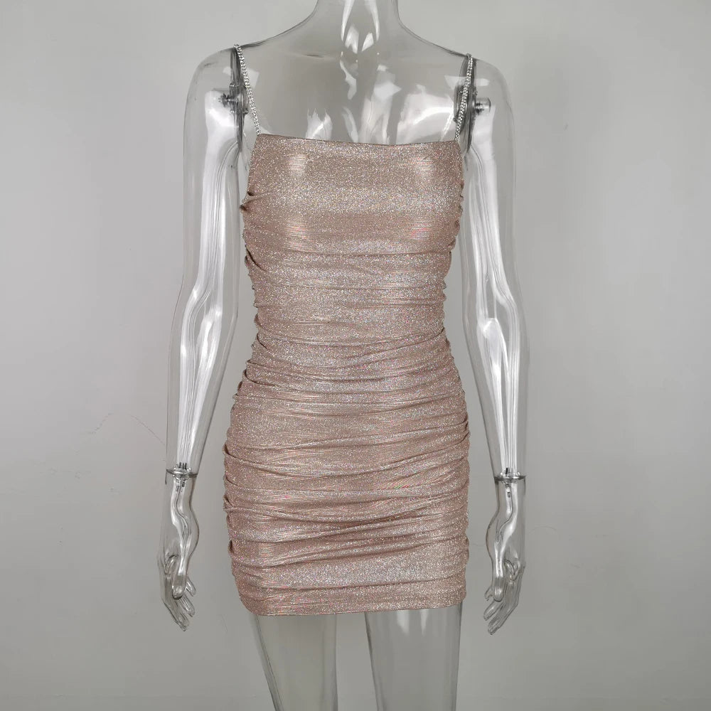 Sparkling Slash Neck Diamond Mini Dress