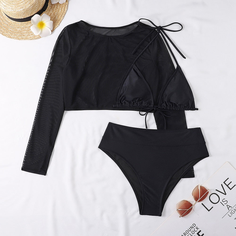 Long Sleeve Crop Top & Bikini Set