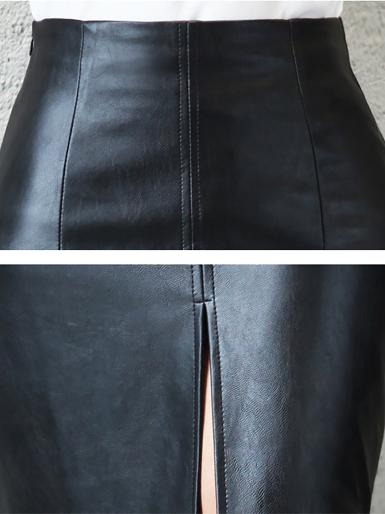 Black PU Leather Midi Skirt