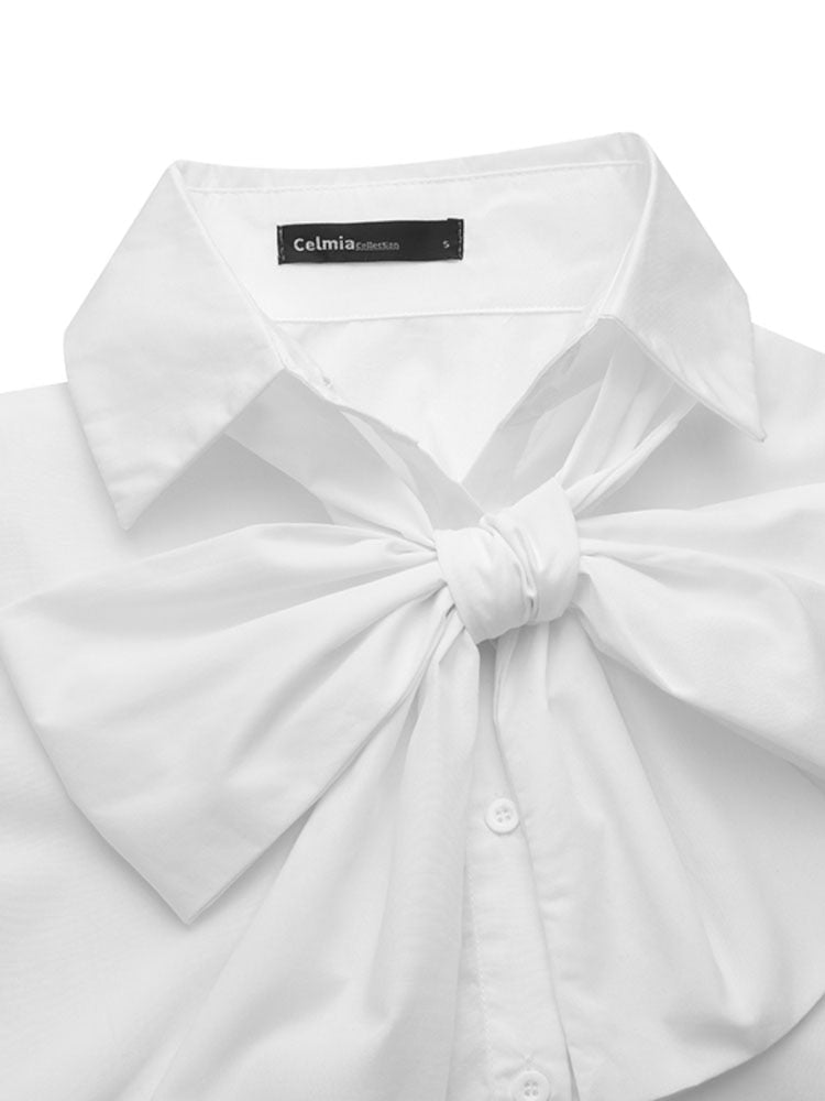 Elegancia White Bow Tie Blouse