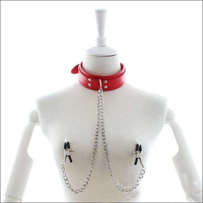 Leather Choker Collar With Nipple Clip