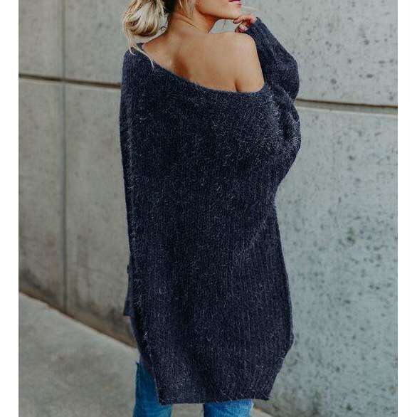 European plush long-sleeved one shoulder sweater - My True Savage 