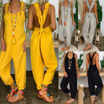 Overall Sleeveless Knotted Jumpsuit