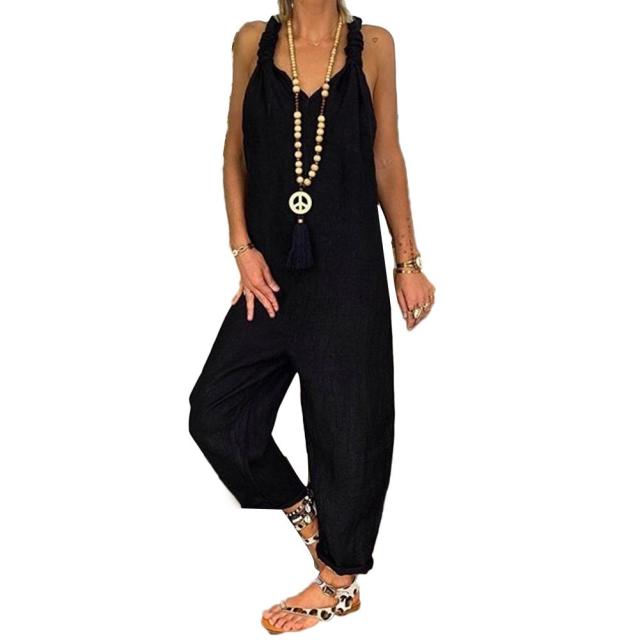 Overall Sleeveless Knotted Jumpsuit